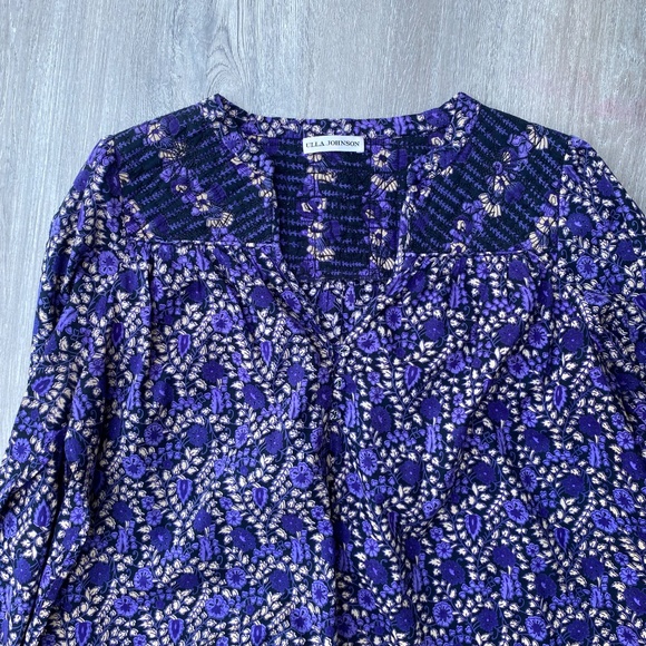 Ulla Johnson Purple Peasant Blouse Sz 6 Floral Cottagecore Boho Whimsygoth - Picture 4 of 15